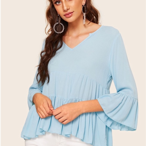 SHEIN Tops - SHEIN Flounce Sleeve Ruffle Hem Smock Top